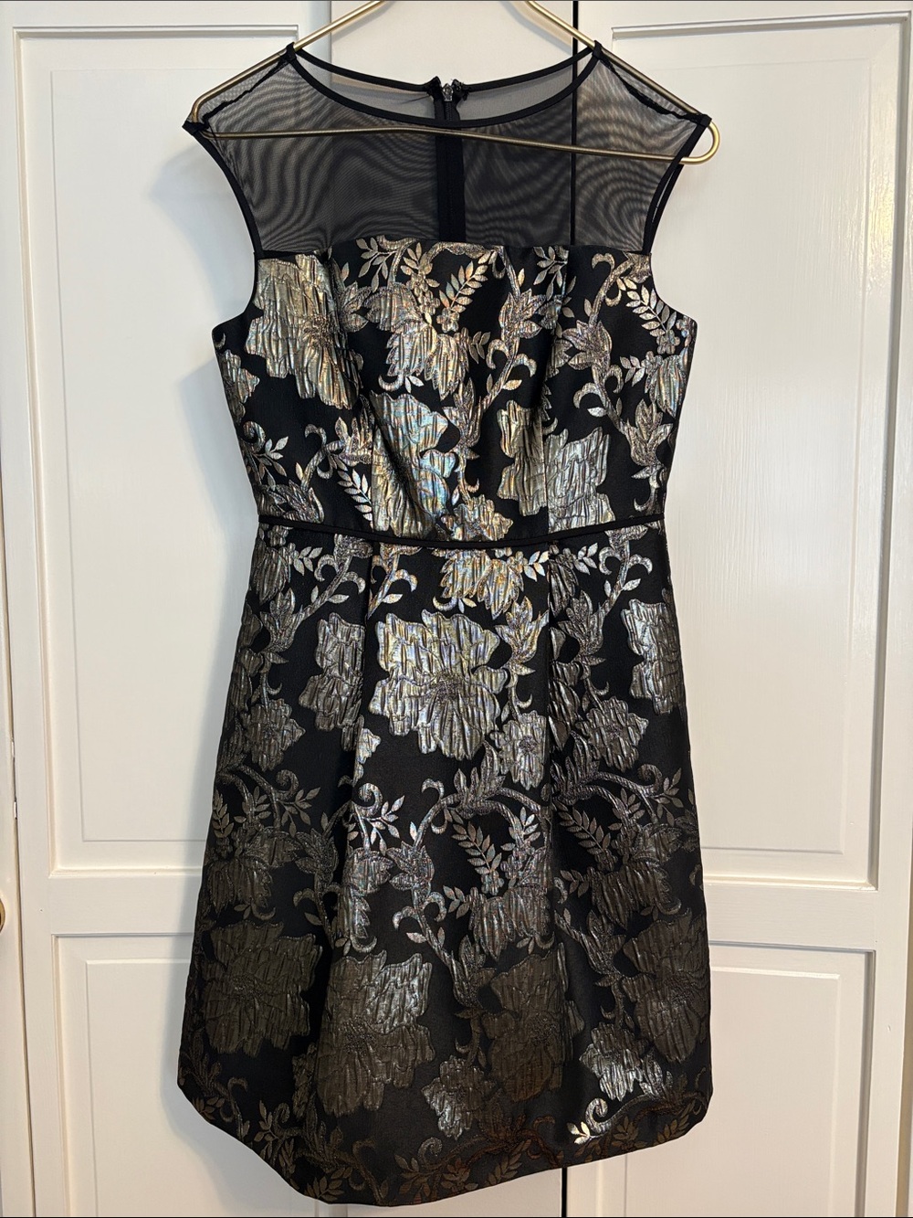 Adrianna Papell Gold Floral Fit & Flare Cocktail Dress Black Gold Dress Size 2